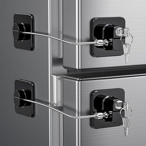 2 Pack Refrigerator Door Lock, Child Proof Fridge Door Lock for Kitchen Freezer, Cabinets and Drawers, Air Oven Air Fryer, Closets, Windows, Doors-No Tools Need or Drill (Patent) (2 pcs Black Lock) Cover