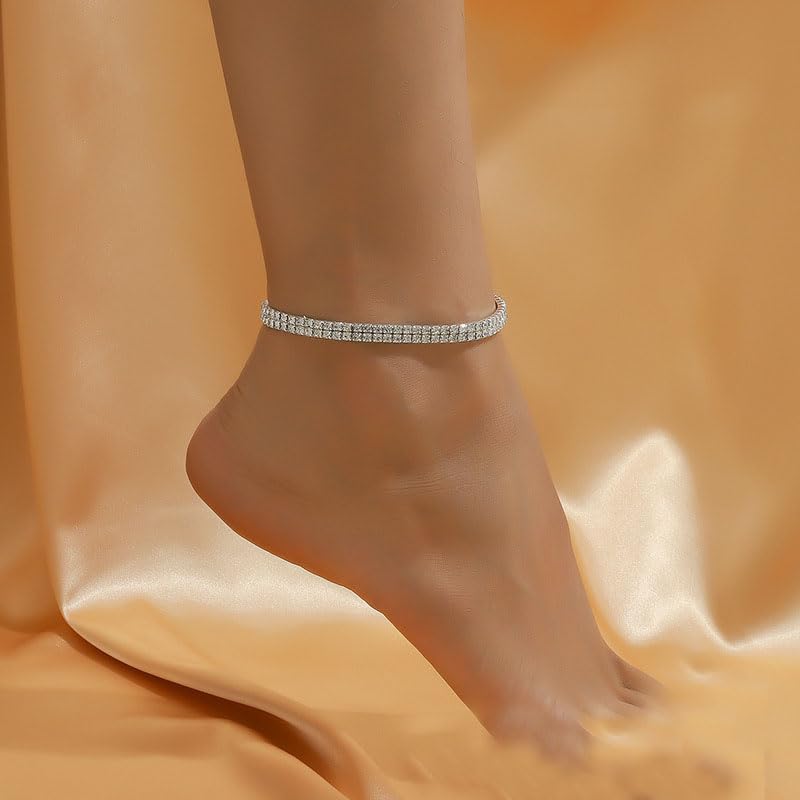 Image of Sora Tuki Ankle Bracelets for Women Waterproof Butterfly Heart Cross Anklets for Women Tennis Rhinestone Anklet Bracelet Large Plus Size Anklets Big Ankle Beach Summer Foot Jewelry