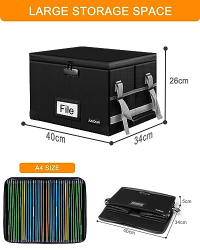 JUNDUN File Box with Lock,Fireproof Document Box with Handle and Zipper,Collapsible File Organiser,Home Office Fire Safe Storage Filing Box for A4 Suspension File Folder - Cosy Home Interiors JUNDUN File Box with Lock,Fireproof Document Box with Handle and Zipper,Collapsible File Organiser,Home Office Fire Safe Storage Filing Box for A4 Suspension File Folder - Image 6