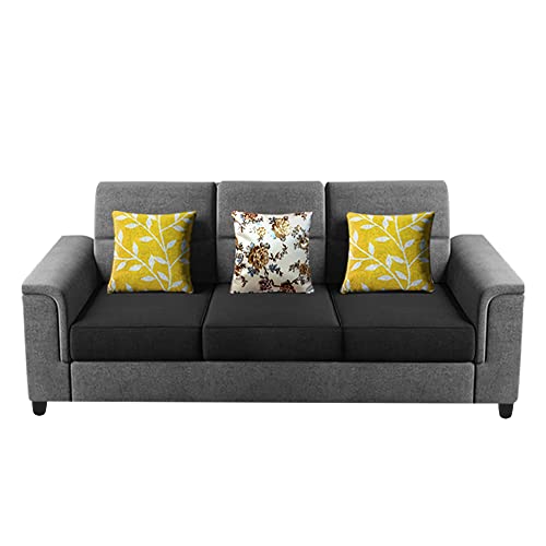 Image of Casaliving Nancy 3 Seater Sofa Set for Living Room | Colour - Black Grey