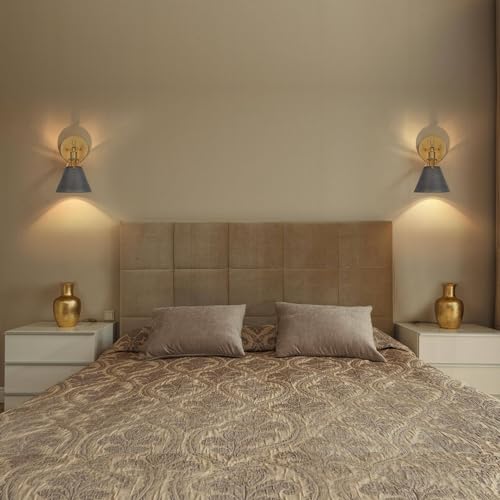 Image of KSANA Wall Sconces Set of Two, Brushed Antique Gold and Silver Sconces Wall Lighting 2 Pack, Modern Indoor Wall Sconce Light for Bathroom, Kitchen, Living Room, Hallway, Powder Room