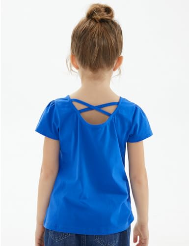 Image of Noomelfish Girls Criss Cross Back T-Shirts Short Puff Sleeve Tee Tops (5-12 Years)