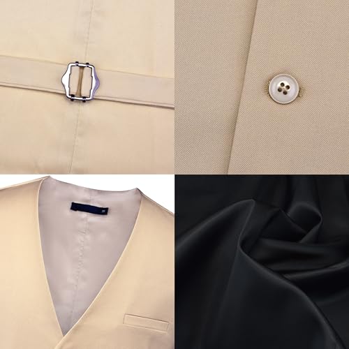 GUSLESON Men's Suit Vest and Pocket Square Set Business Formal Dress Waistcoat Vest with 3 Pockets4