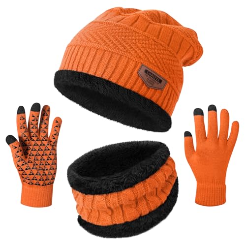 Image of Loritta Winter Hats for Men, 3 PCS Fleece Beanie Scarf Gloves Set