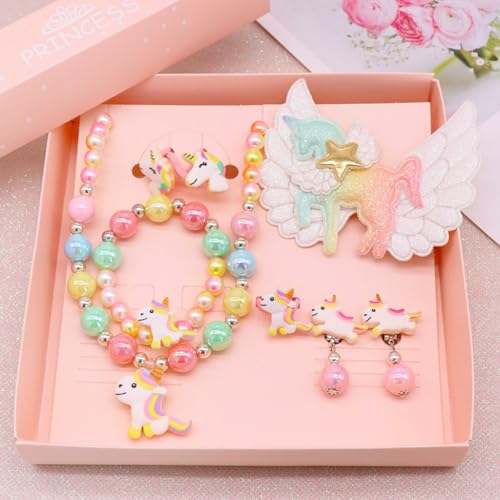 Image of SANNIDHI Unicorn Jewellery Set for Kids Pearl Bead 8 Pcs | Pretend Dress Up, Party Styling, Bracelet Necklace Earrings Ring, Coordinated Accessories, Creative Role Play