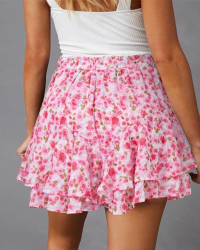 Image of Aoudery Flowy Shorts for Women Casual Boho Floral Skorts Ruffle Mini Skirts Running Tennis Butterfly Chiffon Shorts