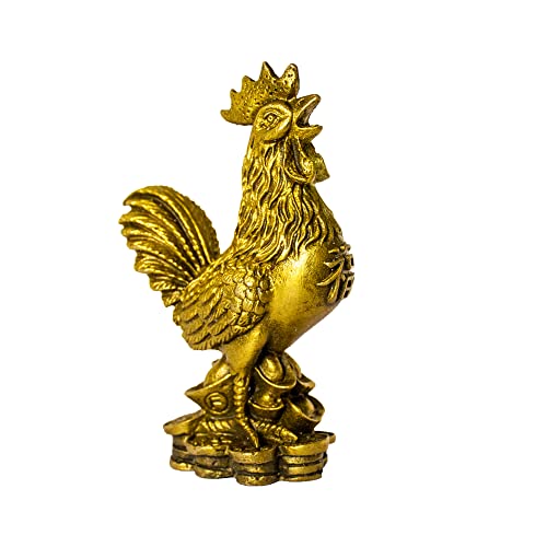 Estatua decorativa gallo de la suerte de latón dorado miniatura 6