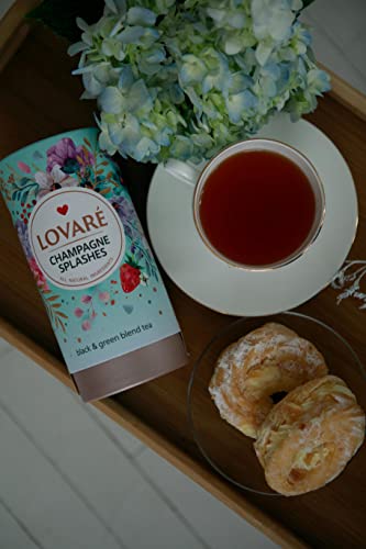 Loose Leafs Assorted Tea By Lovare Made In Ukraine - Black And Green, Floral, Passion Fruit, Huchlebbery Herbal Set With Flowers - Gift Box For Blooming Tea Lovers Men & Women - 80 G (Сhampagne Splashes) #TOP3