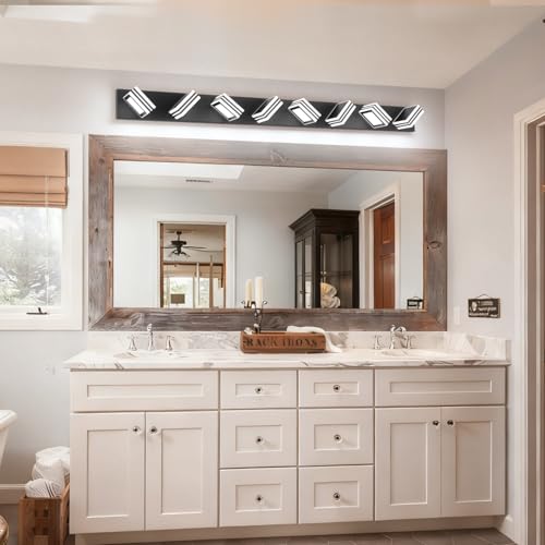 Image of SOLFART 52inch Black Vanity Lights Fixtures - 8 Lights LED Modern Acrylic Matte Black Vanity Lights Bathroom Wall Lighting Over Mirror