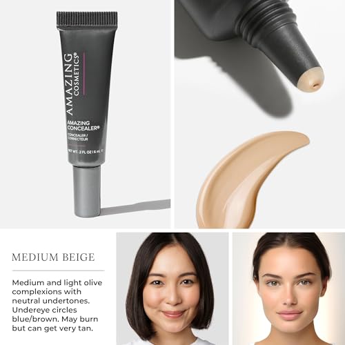 AmazingCosmetics Amazing Concealer, Full Coverage with Pin Dot Amounts, Long Wear Concealer Makeup for Undereye Dark Circles, Blemishes and Spots, Color Correcting, Skin- Like Finish