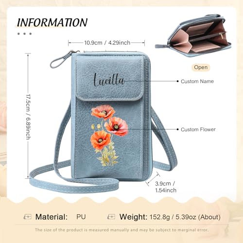 Personalized Leather Birthflower Money Clip Wallet Custom Engraved Name Hold Phone Purse with Wrist Strap for Women Mom Sister2