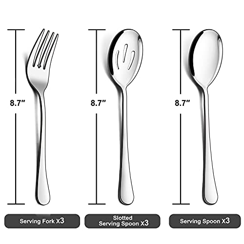 Homikit Stainless Steel 3 Serving Spoons, 3 Slotted Serving Spoons And 3 Serving Forks, Metal Serving Utensils Hostess Set For Catering Dinner Party Buffet Banquet Restaurant, Dishwasher Safe #TOP1