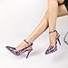 Soireelady Women's Floral Purple Ankle Strap Slingback Stiletto Heels Beaded Pumps Pointed Toe High Heels Fashion Pumps Shoes 3.5 Inches US Size 11