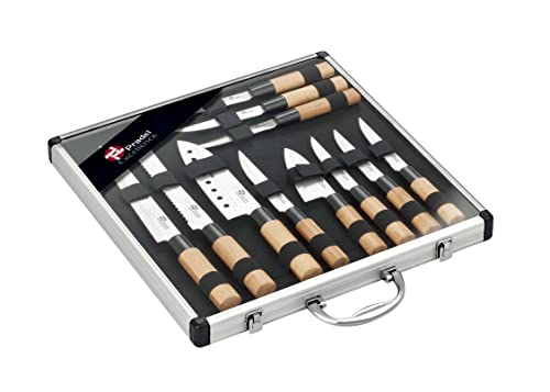 Pradel Excellence - Besteckkoffer, 11-teilig (Mini-Kochmesser, Steakmesser, Utensilien, Santoku, zum Schneiden) – Klingen aus Edelstahl, Griffe aus Bambus – farbige Box Pradel Excellence - Besteckkoffer, 11-teilig (Mini-Kochmesser, Steakmesser, Utensilien, Santoku, zum Schneiden) – Klingen aus Edelstahl, Griffe aus Bambus – farbige Box