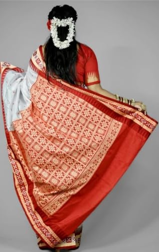 Image of NEW COLLECTION Women's Odisha Handloom Sambalpuri Pata Saree Temple Border Pasapalli Bomkai Buti Boyanika Design Saree Banarasi Soft Papa Silk Simple Ethnic Orissa Sari with Blouse Piece