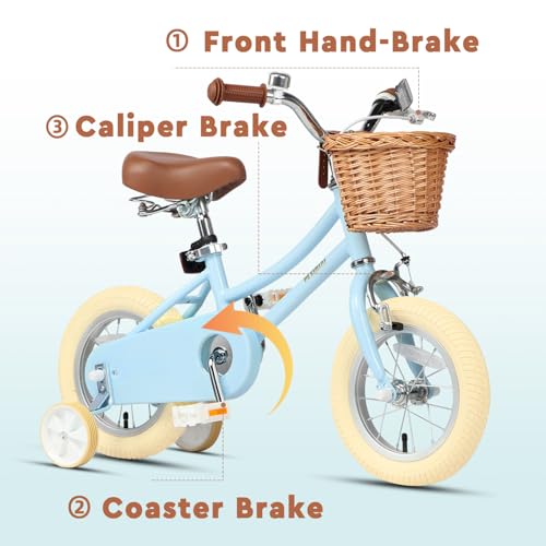 Image of Petimini Vintage Kids Bike for Girls, 12-20 Inch Classic Bicycle with Wicker Basket & Bell, High Tensile Steel Frame, Training Wheels (12-18 inch), 85% Pre-Assembled, Retro Bike for Outdoor Riding