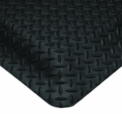 Wearwell 414.1516x5x75BK Diamond-Plate SpongeCote UltraSoft Mat, 5' Width x 75' Length x 15/16"" Thickness, Black