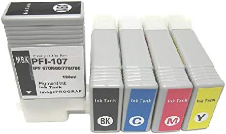 VC Compatible Ink Cartridge Replacement for Canon PFI-107 (130ml, 5-Pack) - iPF680, iPF685, iPF780, iPF785 Printers Ink Tanks