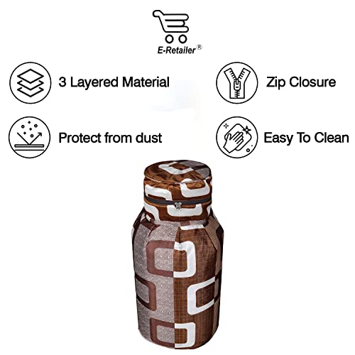 Image of Polyester 3-Layered LPG Gas Cylinder Cover with Zip Enclosure (Color-Geometric Brown, Size-26x14 Inches)