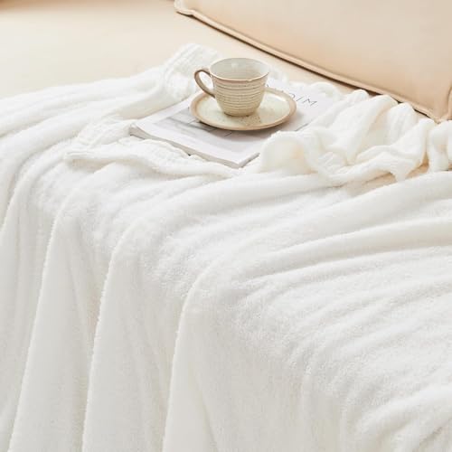 Image of EMME Muslin and Fleece Twin Blanket Reversible - 60 inch*80 inch Cream Soft Warm Throw Blankets for Couch Bed Picnic Travel Bed