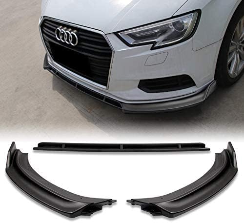 3PCS Front Bumper Lip Kit fit for compatible with 2017-2020 Audi A3, Sport-Style Splitter Trim Protection Spoiler, Air-Dam-Chin-Diffuser (Unpainted Matt Black)