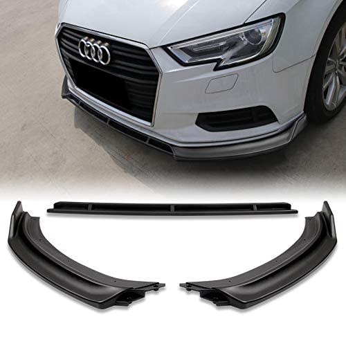 3PCS Front Bumper Lip Kit fit for compatible with 2017-2020 Audi A3, Sport-Style Splitter Trim Protection Spoiler, Air-Dam-Chin-Diffuser (Unpainted Matt Black)