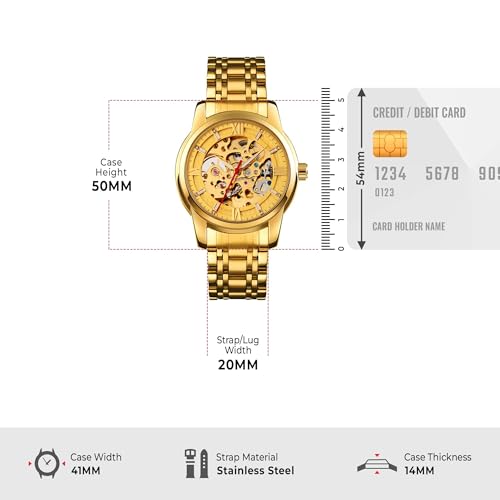 Buy SKMEI 9222 Automatic Mechanical Hand-Wind Men's Watch, Gold Dial, - Image 6