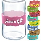 Custom Baby Bottle Labels Reusable Silicone Name Bands Personalized (up to 10Pcs) Waterproof Anti-Slip for Daycare Customized Newborn Girl Boy Kids Gift
