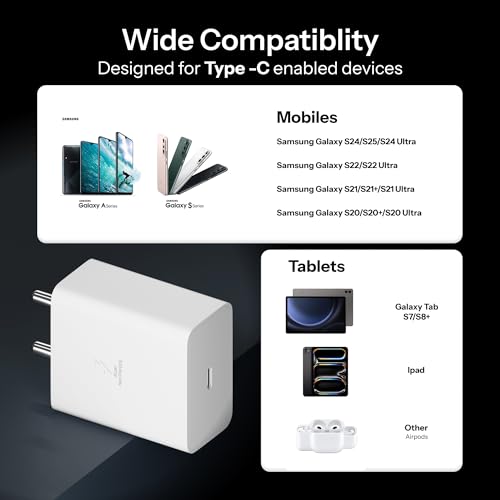 Image of 25W Charger Adapter with C to C Cable, USB Type C Compatible for Samsung Z Fold 6 /5 /4, Z Flip6 /5 /4, S25 /S24 /S24+ /S24 Ultra /S23 /S23+ /S23 Ultra /S23 FE with PD 3.0 Fast Charging(White) Pantom by AIL-KIN