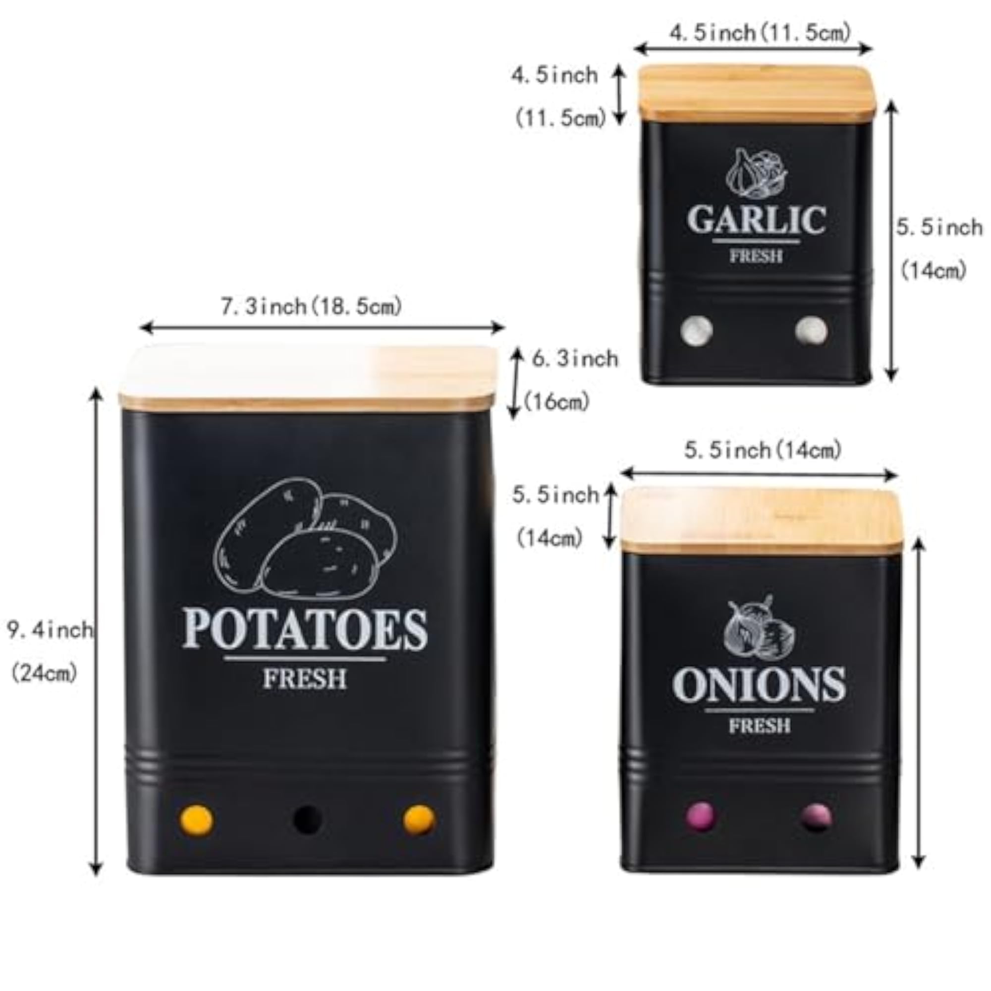3Pcs Potato Onion Garlic Storage Bins Metal Canisters Set