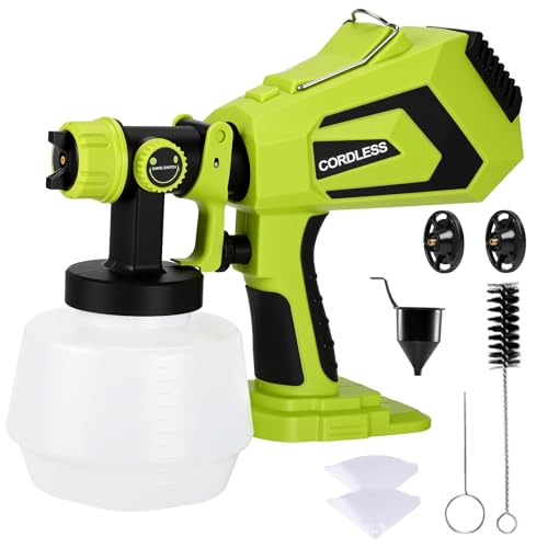 Cordless Paint Sprayer for Ryobi 18V Battery (Battery NOT Included) Cordless Paint Sprayers with 1200ML Container for Home Interior and Exterior House Fence etc-Green and Black