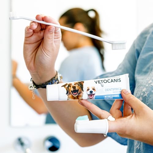 Vetocanis Bio00068 Zahnpflegeset für Hunde, mit Zahnbürste, Zahnpasta und Massagebürste, Geschmack Biscuit, 1 stück (1er Pack)
