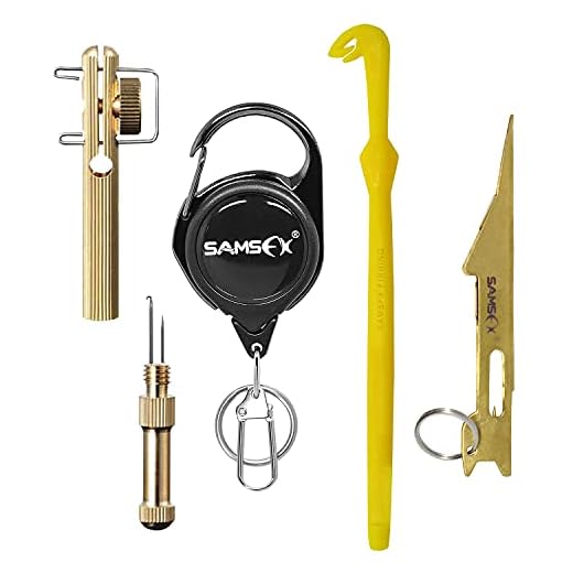 SAMSFX Fishing Line and Hook Knot Tying Tool Kit 3 Knot Tyers with Zinger Retractor