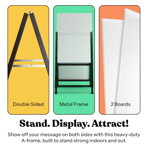 T-SIGN Heavy Duty Portable A-Frame Sidewalk Curb Sign 24 x 36 Inch Slide-in Folding Black Coated Metal Double-Sided, 2 Corrugated Plastic Poster Board by T-SIGN - Used condition - Image 6