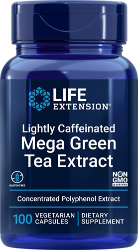 Life Extension Lightly Caffeinated Mega Green Tea Extract 98% EGCG Polyphenols Powerful Cellular, Heart & Brain Health Supports Already-Healthy Cholesterol Levels & Healthy Inflammatory Response - Gluten-Free, Non-GMO — 100 Vegetarian Capsules