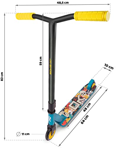 SOKE Stunt Scooter GO! Kick-Scooter mit ABEC 9 Kugellager Tretroller Trick Roller für Erwachsene und Kinder Zweirad Freestyle Cityroller | 2 Räder | Tragkraft 100kg (Blau, Gelb)