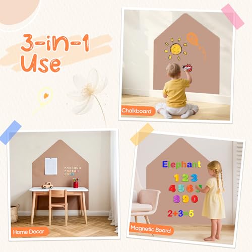 Trsaow Magnettafel Kinder,100 x 80 cm Magnetwand in Hausform 6 Buntstift, 1 Reinigungstuch, 1 Kreidehaltern, 1 Doppelseitiges Klebeband Magnetische Zeichentafel für Jungen Mädchen