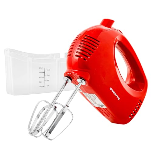 OVENTE 5-Speed Electric Hand Mixer with Storage Case,150W, Red HM151R