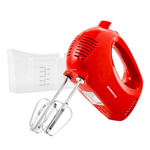 Ovente Portable 5 Speed Mixing Electric Hand Mixer with Stainless Steel Whisk Beater Attachments & Snap Storage Case, Compact Lightweight 150 Watt Powerful Blender for Baking & Cooking, Red HM151R