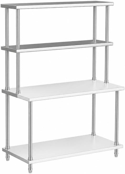 Heavy Duty Stainless Steel Double Overshelf for Prep & Work Table - 12x30in 2-Tier Adjustable Commercial Kitchen Storage Rack - 580lbs Total Capacity Durable Countertop Shelf for Restaurant