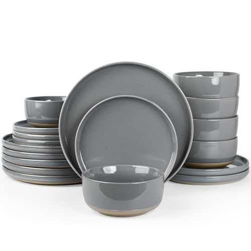 Image of Famiware Milkyway Plates and Bowls Set, 18 Pieces Dinnerware Sets, Dishes Set for 6, Dark Gray