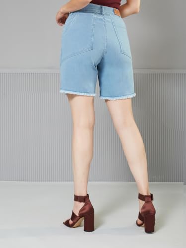 Image of Miss Chase Women's Regular High Rise Above Knee Stretchable Denim Shorts