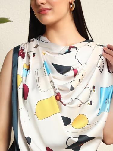 Image of Ravaiyaa - Attitude is everything Women Silk Digital Print Large Square Scarf Breathable Lightweight Neckerchief Printed Headscarf 40 inch x 40 inch Inch