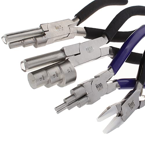 The Beadsmith Wire Working Combo 3 Different Wire Wrapping Bending Pliers and Double Nylon Jaw Chain Nose Pliers Use to Create Loops Jump Rings & Protect Wire While Jewelry Making 4 Piece Set
