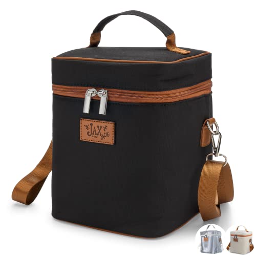 Image of Jax 2020 Breastmilk Cooler Bag, Insulated Container for 6 Bottles, Keeps Milk Fresh, Adjustable Shoulder Strap, Pocket for Ice Pack, Black