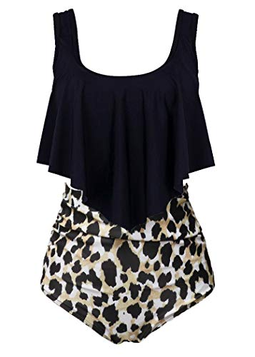 Aidotop Maillots de Bain Femmes 2 Pieces à Volants Vintage Taille Haute Plage Floral Slim Bikini Set (20Leopard, M)