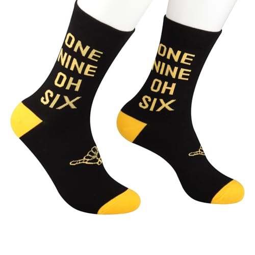 CENWA 1 Pair One Nine Oh Six Black And Gold Socks Brother Gift