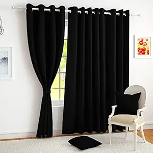 Story@Home Blackout Curtains 5 feet Long Set of 1 Room Darkening Window Curtain Plain, Black