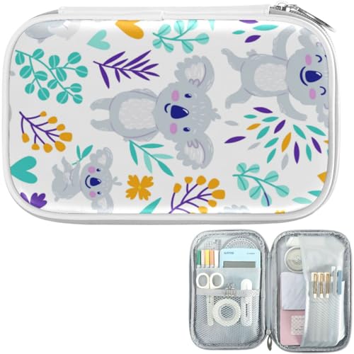 Image of Cute Koala Bears Floral Pencil Bag Case Zipper Pencil Holder Organizer Stationary Pen Bag Cosmetic Makeup Bag Pouch Purse for School Office Supplies