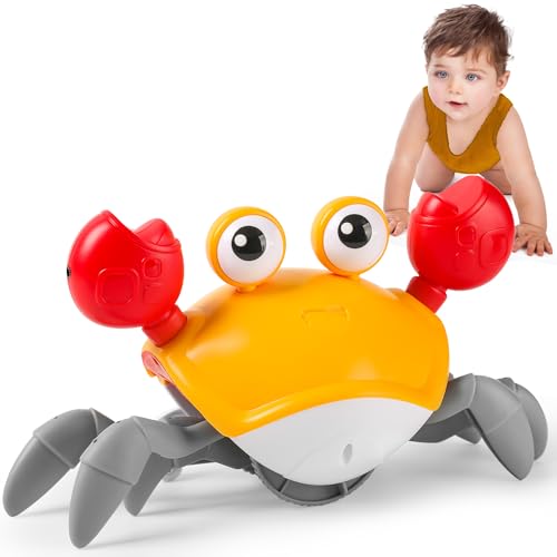 Image of Hirger Crawling Crab Baby Toy, Dancing Walking Infant Toy for Tummy Time,Sensory Toy for 3-6-12-18 Months Babies & Toddlers 1-2-3, Musical Birthday Gift for Boys Girls